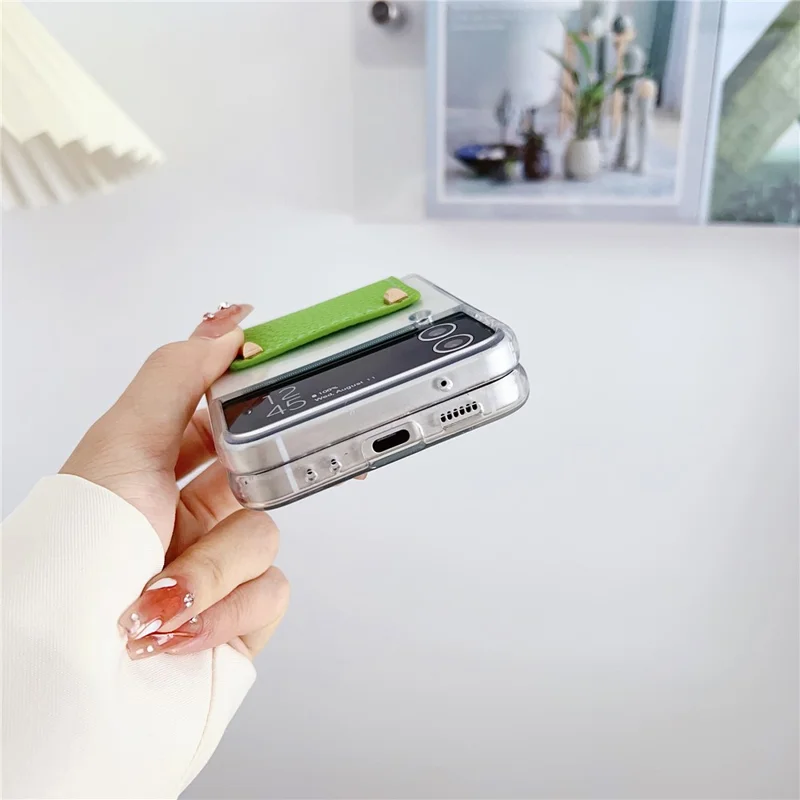 For Samsung Galaxy Z Flip3 5G Hard PC Phone Case PU Leather Metal Ring Holder Kickstand Protective Cover - Sky Blue