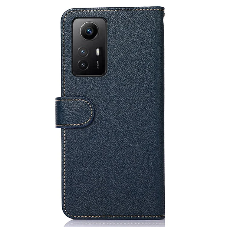 KHAZNEH Wallet Cover für Xiaomi Redmi Note 12S 4G Litchi-Struktur RFID-Blockierung Leder Telefonständer Hülle - Blau