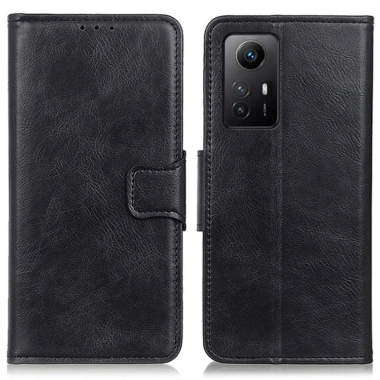 Capa Protetora para Xiaomi Redmi Note 12S 4G Textura de Couro de Cavalo Louco com Suporte - Preto