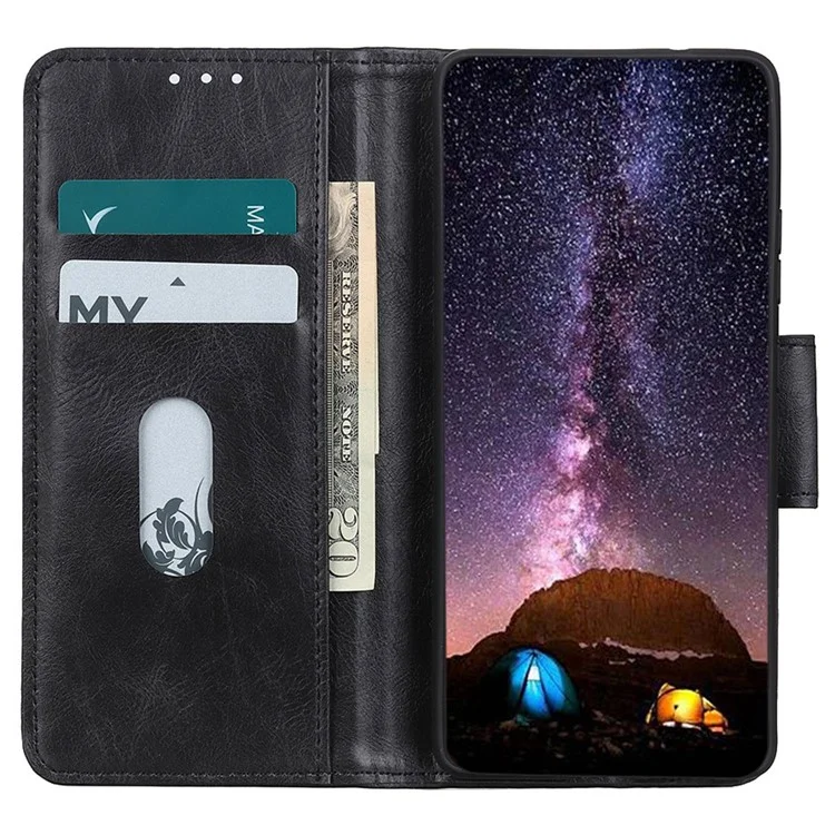Capa Protetora para Xiaomi Redmi Note 12S 4G Textura de Couro de Cavalo Louco com Suporte - Preto