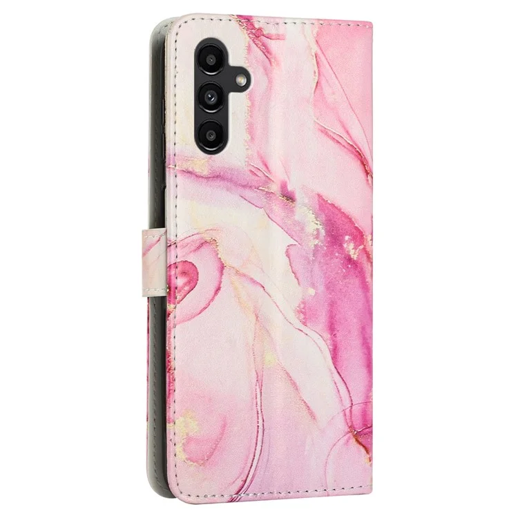 Per Samsung Galaxy M14 5G Marble Pattern Flip Phone Case PU Leather Stand Wallet Cover with Strap - Rose Gold