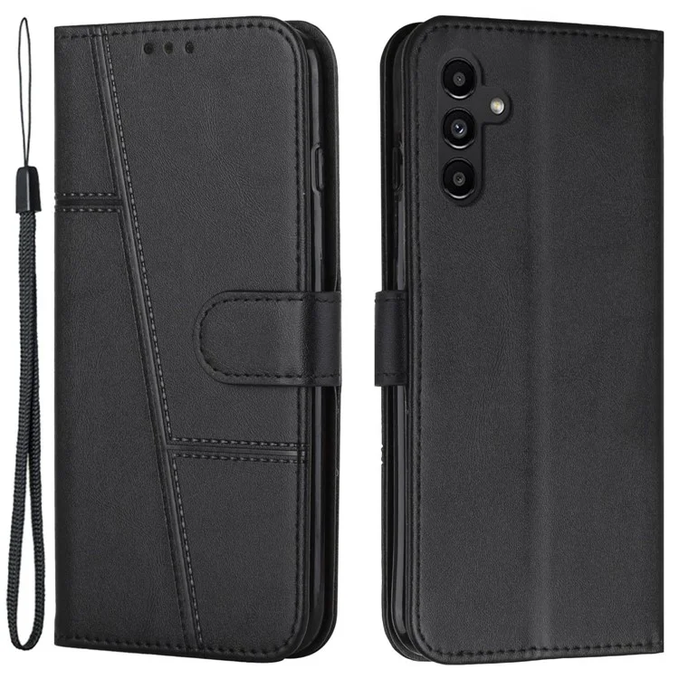For Samsung Galaxy M14 5G PU Leather Smartphone Case Magnetic Clasp Cell Phone Wallet Stand Cover - Black