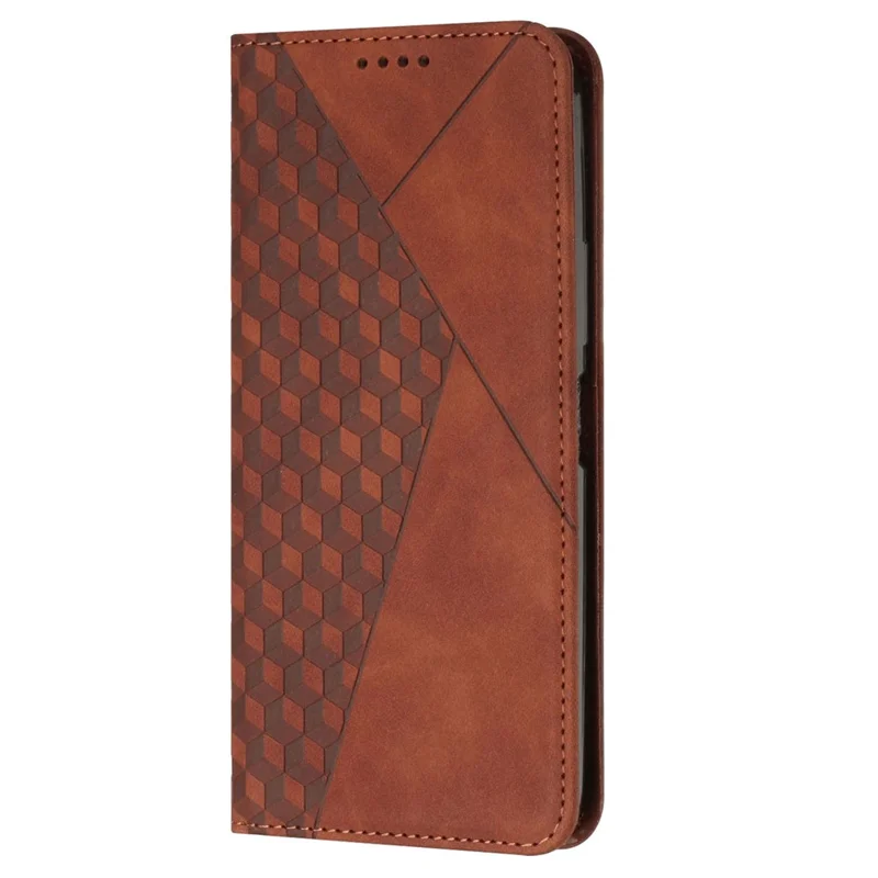Para Samsung Galaxy M14 5G PU Leather Imprinted Rhombus Case Stand Wallet Strong Magnetic Phone Cover - Brown