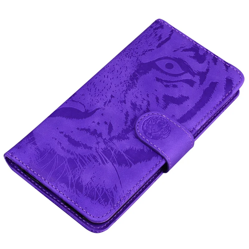 For Nokia C32 Anti-Scratch Stand Phone Cover Supporting Stand Shell Tiger Imprinted PU Leather Phone Case - Purple