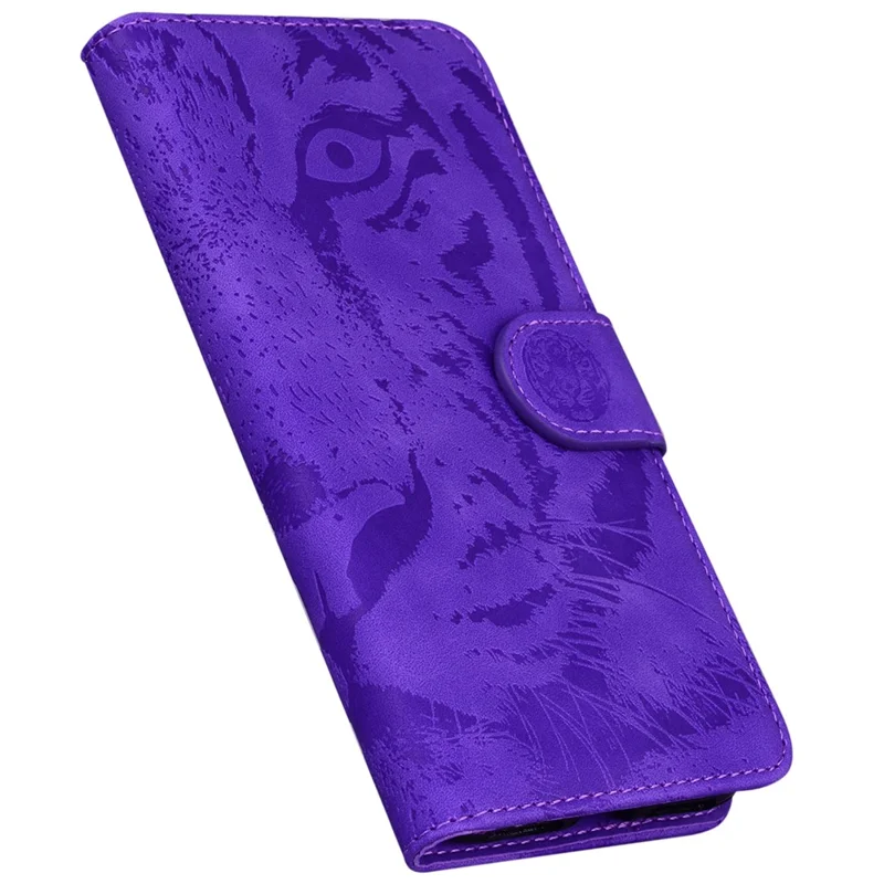 For Nokia C32 Anti-Scratch Stand Phone Cover Supporting Stand Shell Tiger Imprinted PU Leather Phone Case - Purple
