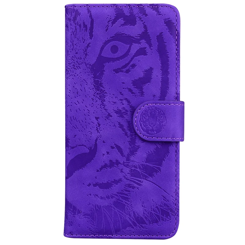 For Nokia C32 Anti-Scratch Stand Phone Cover Supporting Stand Shell Tiger Imprinted PU Leather Phone Case - Purple