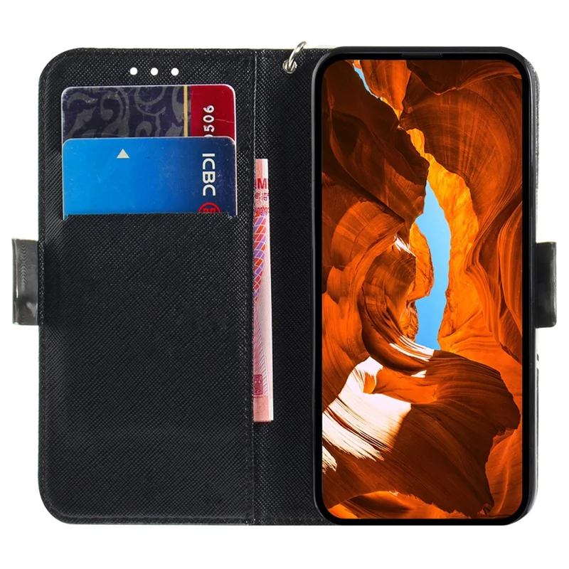 For Nokia C32 Pattern Design Folio Cover PU Leather Stand Wallet Phone Case with Strap - Angry Panda