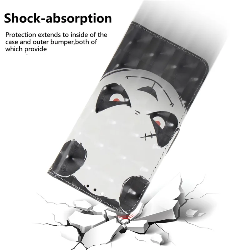 For Nokia C32 Pattern Design Folio Cover PU Leather Stand Wallet Phone Case with Strap - Angry Panda