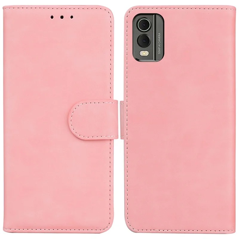 For Nokia C32 PU Leather Flip Cover Solid Color Stand Wallet Phone Case - Pink