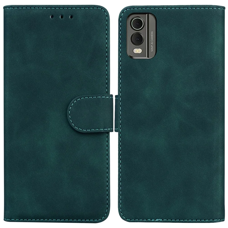 Für Nokia C32 PU-Leder Flip Cover Einfarbige Standfunktion Brieftasche Handyhülle - Grün