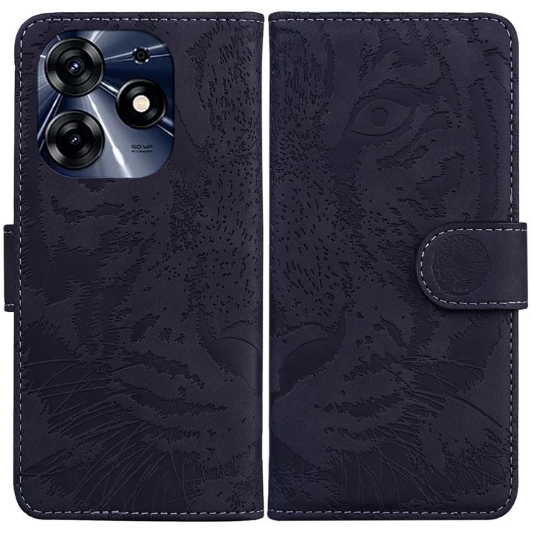 Case de Teléfono de Ajuste Delgado Para Tecno Spark 10 Pro, Tiger Imprimido PU Leather Willet Stand Shell Cover Phone - Negro