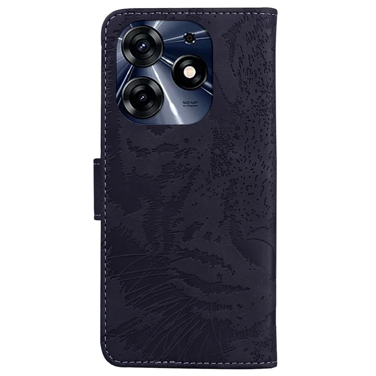 Case de Teléfono de Ajuste Delgado Para Tecno Spark 10 Pro, Tiger Imprimido PU Leather Willet Stand Shell Cover Phone - Negro