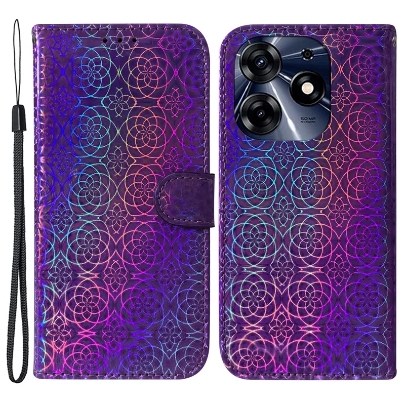 For TECNO Spark 10 Pro PU Leather Wallet Case Dazzling Flower Pattern Stand Protective Phone Cover - Purple
