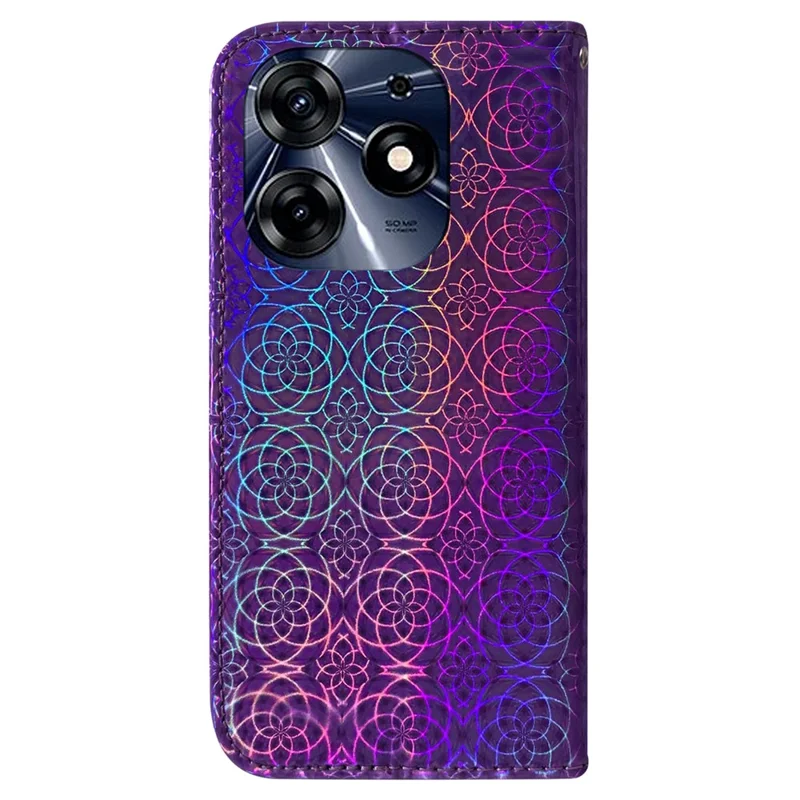 For TECNO Spark 10 Pro PU Leather Wallet Case Dazzling Flower Pattern Stand Protective Phone Cover - Purple