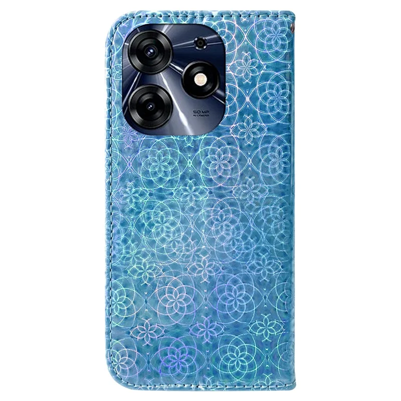 For TECNO Spark 10 Pro PU Leather Wallet Case Dazzling Flower Pattern Stand Protective Phone Cover - Blue