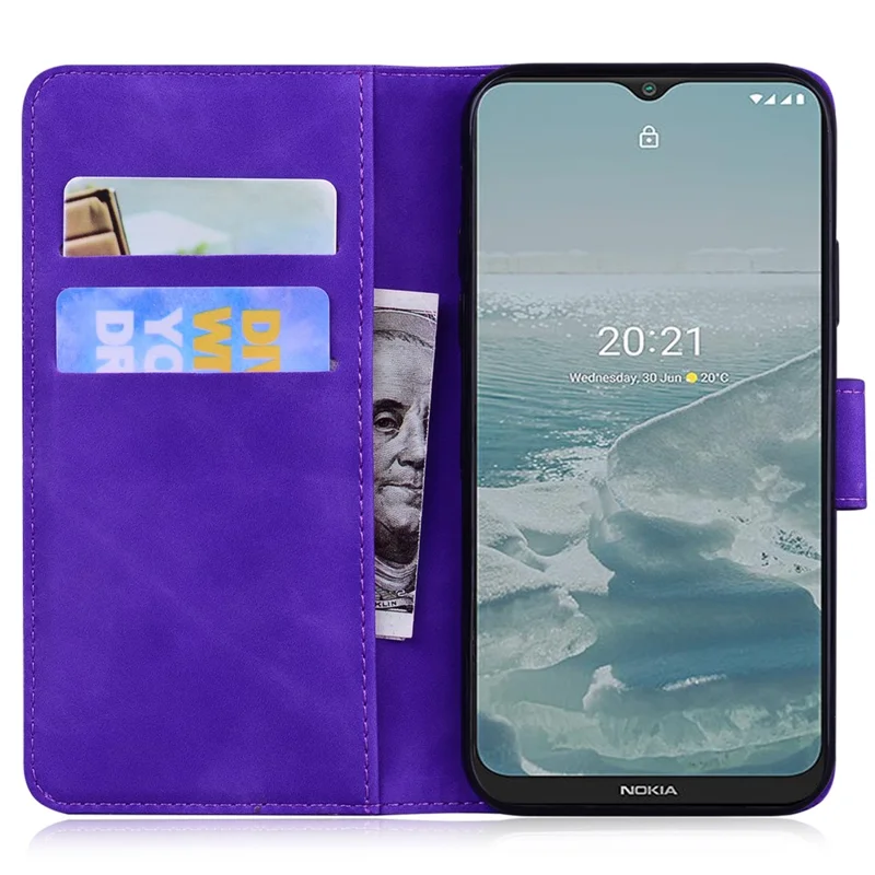 Skin-touch PU Leather Case for Nokia C22 Butterfly Printing Wallet Phone Stand Cover - Purple