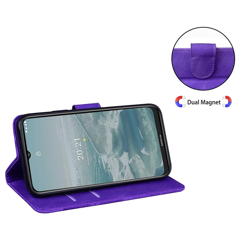 Skin-touch PU Leather Case for Nokia C22 Butterfly Printing Wallet Phone Stand Cover - Purple