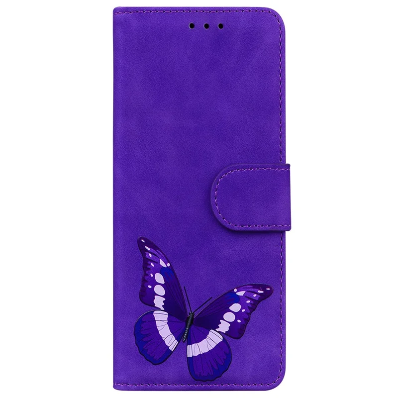 Skin-touch PU Leather Case for Nokia C22 Butterfly Printing Wallet Phone Stand Cover - Purple
