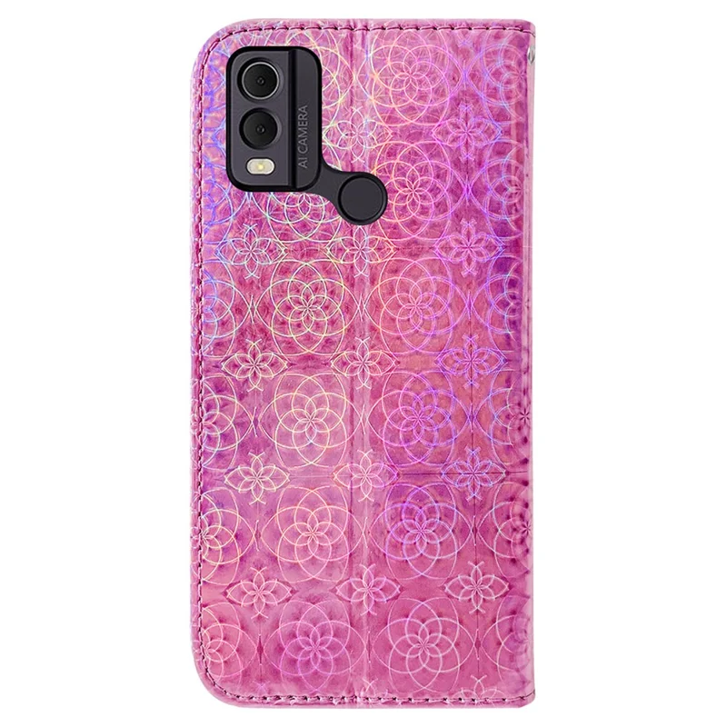 Estuche de teléfono de piel con Patrón de Flor Deslumbrante para Nokia C22, Funda Cartera con Soporte - Rosa
