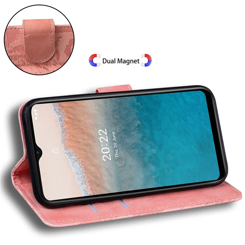 For Nokia C22 PU Leather Case Wallet Stand Shell Tiger Imprinted Pattern Phone Cover - Pink
