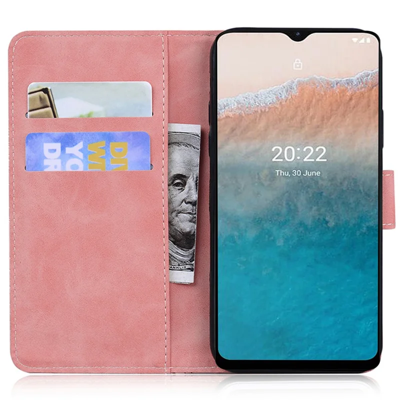 For Nokia C22 PU Leather Case Wallet Stand Shell Tiger Imprinted Pattern Phone Cover - Pink