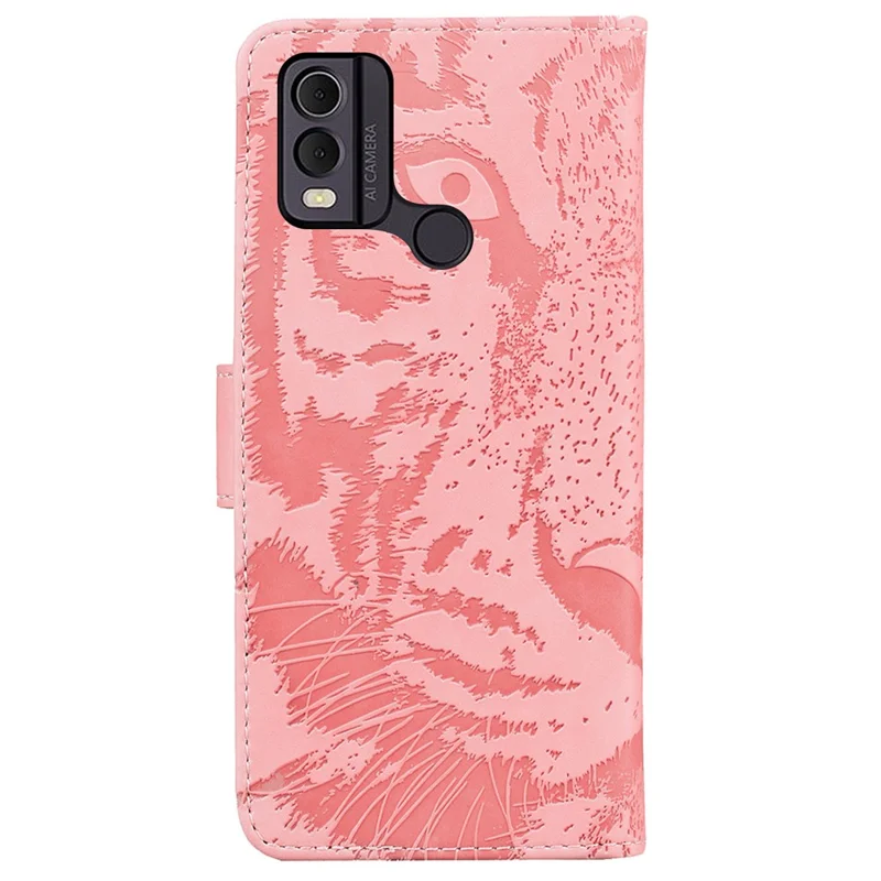 For Nokia C22 PU Leather Case Wallet Stand Shell Tiger Imprinted Pattern Phone Cover - Pink