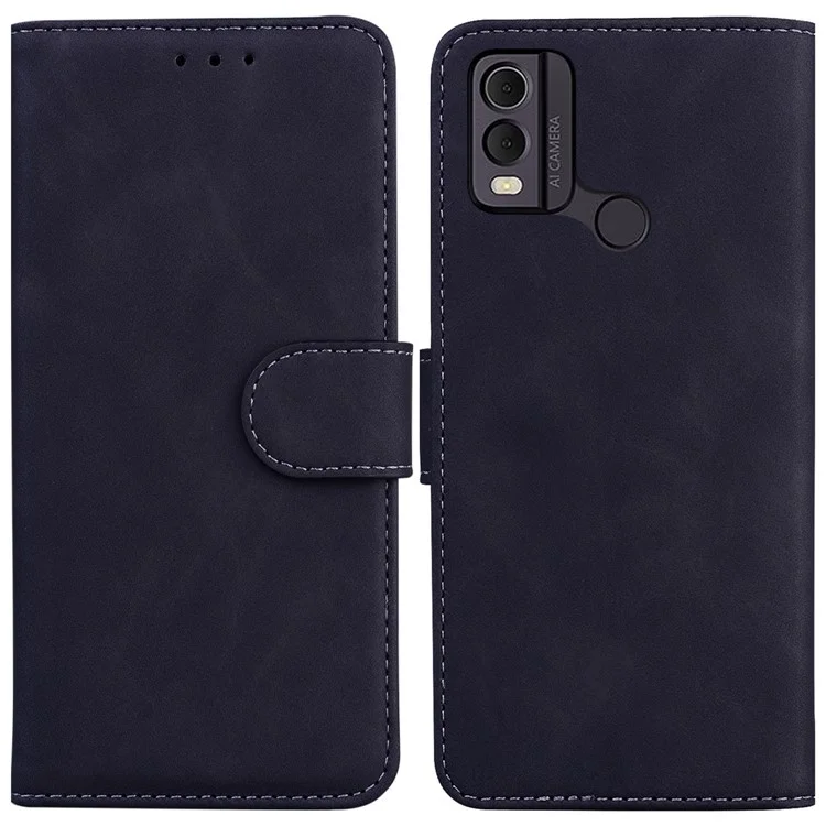 PU Leather Wallet Stand Case for Nokia C22 , Solid Color Anti-scratch Phone Cover - Black