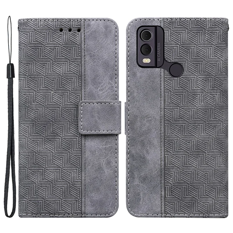 For Nokia C22 Imprinted Geometry Pattern PU Leather Stand Wallet Case Anti-Scratch Phone Cover - Grey
