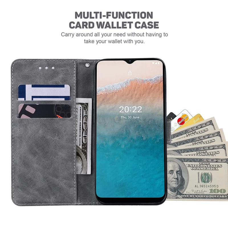 For Nokia C22 Imprinted Geometry Pattern PU Leather Stand Wallet Case Anti-Scratch Phone Cover - Grey