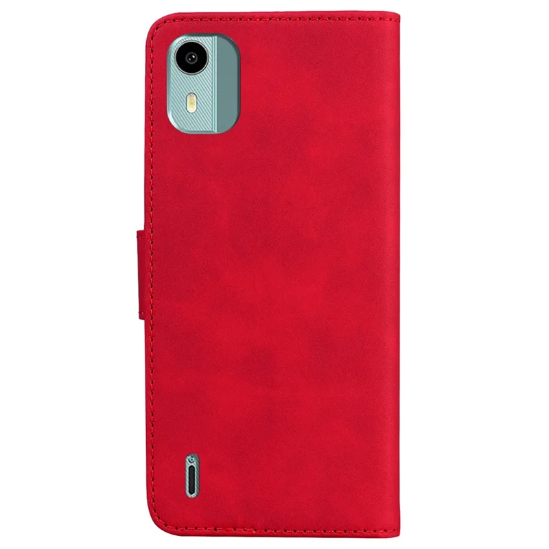 Für Nokia C12 4G/C12 Plus/C12 Pro Einfarbiges Ledertasche Flip-Geldbörse Ständer Smartphone-Hülle - Rot