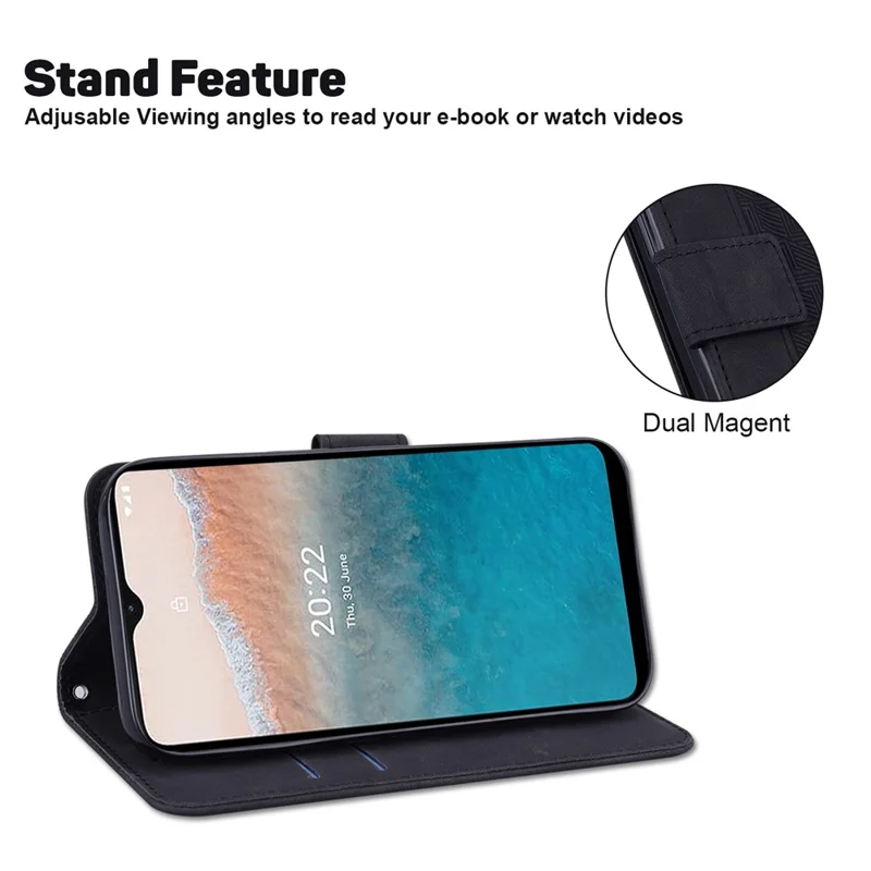 Für Nokia C12 4G / C12 Plus / C12 Pro Geometrie geprägte PU-Ledertasche Flip Stand Wallet Cover - Schwarz