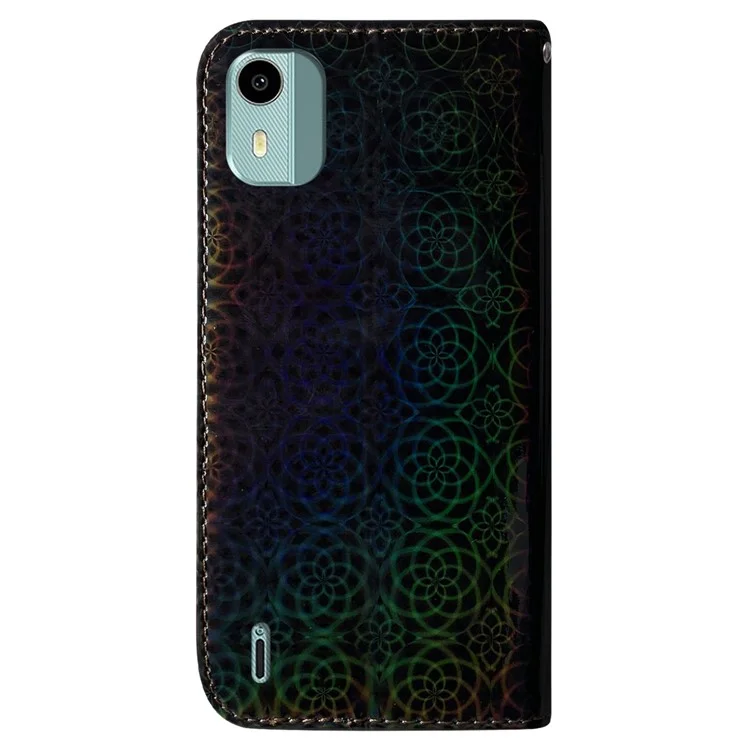 Per Nokia C12 4G / C12 Plus / C12 Pro Dazzling Flower Pattern Leather Wallet Phone Case with Stand - Nero