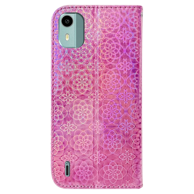 Etui portfelik z kwiecistym wzorem dla Nokia C12 4G / C12 Plus / C12 Pro z podstawką, skórzane - różowe