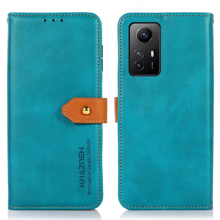 KHAZNEH per Xiaomi Redmi Note 12S 4G Anti-Impronte PU Custodia in Pelle Texture Cowhide Stand Case Wallet - Blu