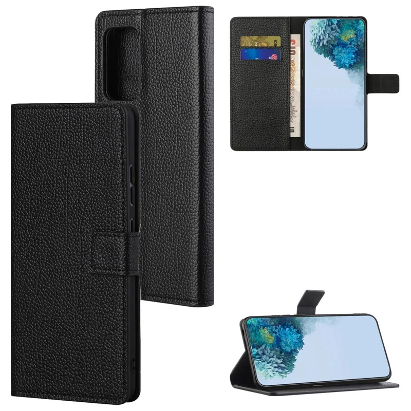 For Xiaomi Redmi Note 12S 4G Litchi Texture Cellphone Cover Phone Wallet Book Stand Phone Case - Black