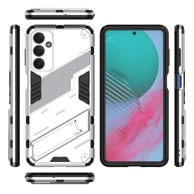 For Samsung Galaxy M54 5G / F54 5G Shockproof Back Cover Hard PC + Flexible TPU Phone Case with Kickstand - White
