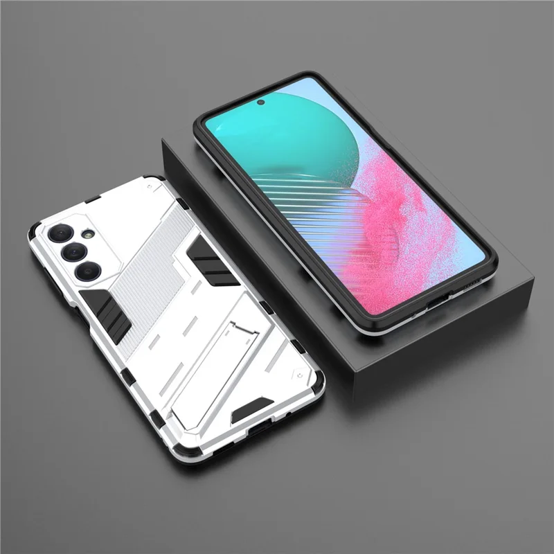 For Samsung Galaxy M54 5G / F54 5G Shockproof Back Cover Hard PC + Flexible TPU Phone Case with Kickstand - White