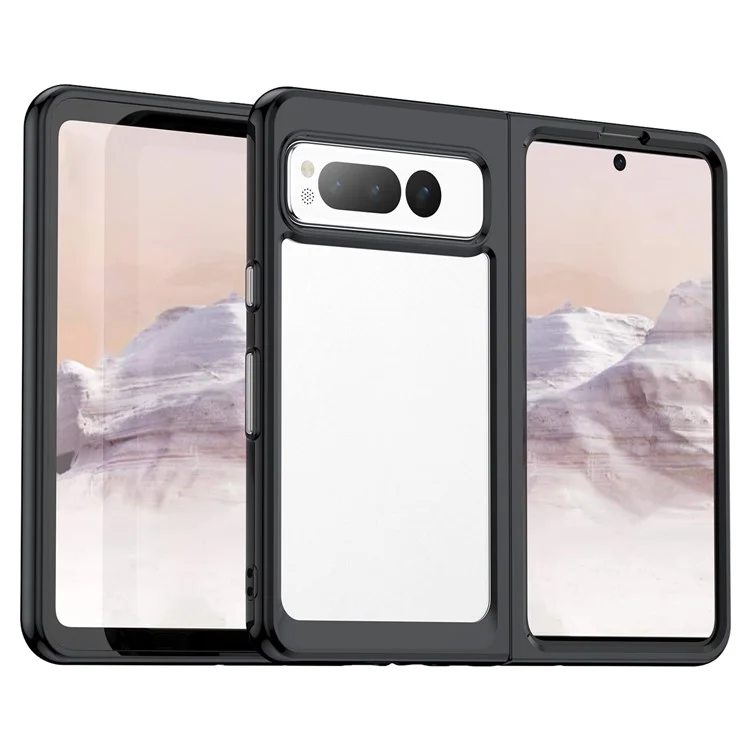 Para o Google Pixel Fold Clear Back Case Anti-arranhão Tpu+acrílico Tampa do Telefone - Preto