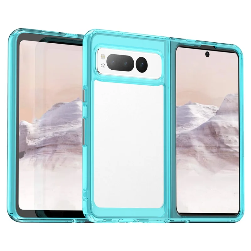 For Google Pixel Fold Clear Back Case Anti-Scratch TPU+Acrylic Phone Cover - Transparent Blue