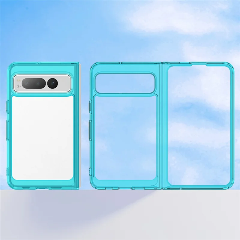 For Google Pixel Fold Clear Back Case Anti-Scratch TPU+Acrylic Phone Cover - Transparent Blue