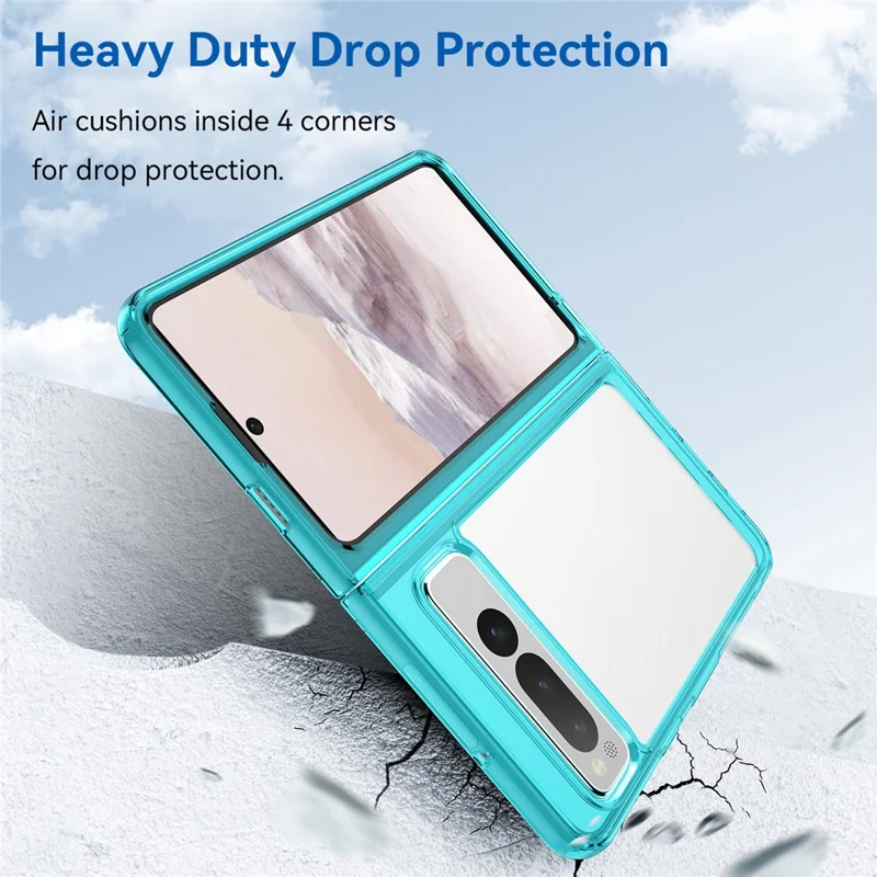 For Google Pixel Fold Clear Back Case Anti-Scratch TPU+Acrylic Phone Cover - Transparent Blue