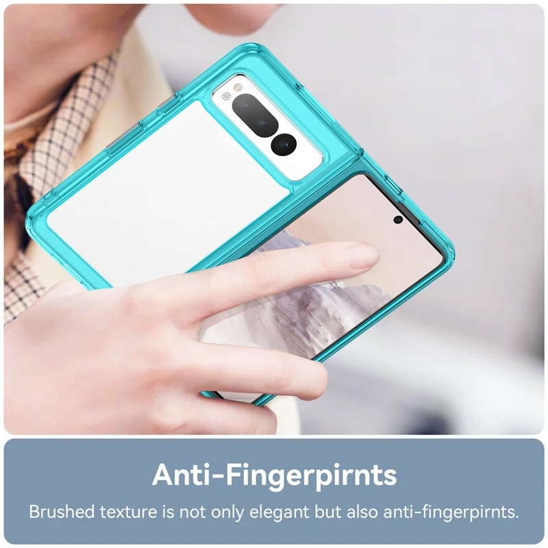 For Google Pixel Fold Clear Back Case Anti-Scratch TPU+Acrylic Phone Cover - Transparent Blue