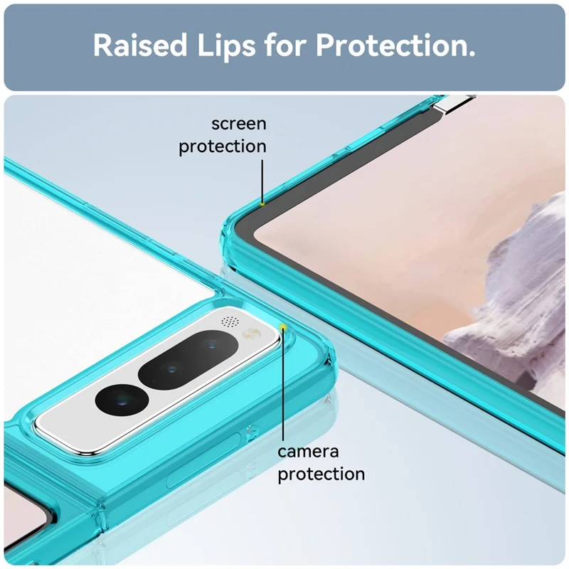 For Google Pixel Fold Clear Back Case Anti-Scratch TPU+Acrylic Phone Cover - Transparent Blue