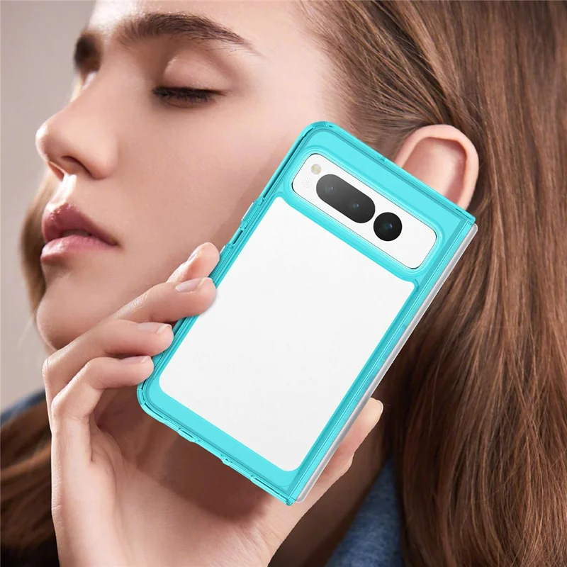 For Google Pixel Fold Clear Back Case Anti-Scratch TPU+Acrylic Phone Cover - Transparent Blue