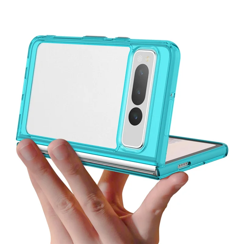 For Google Pixel Fold Clear Back Case Anti-Scratch TPU+Acrylic Phone Cover - Transparent Blue