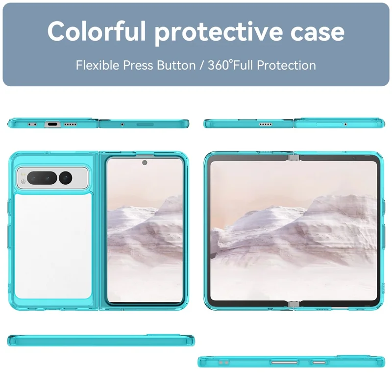 For Google Pixel Fold Clear Back Case Anti-Scratch TPU+Acrylic Phone Cover - Transparent Blue