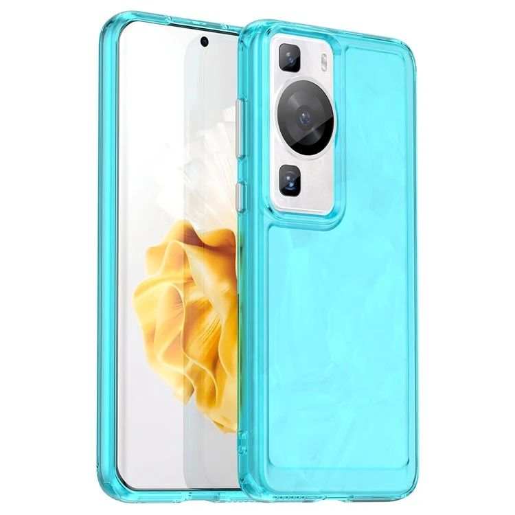 For Huawei P60 / P60 Pro Candy Series Anti-fall Air Cushions Clear TPU Phone Case Back Protector Cover - Transparent Blue