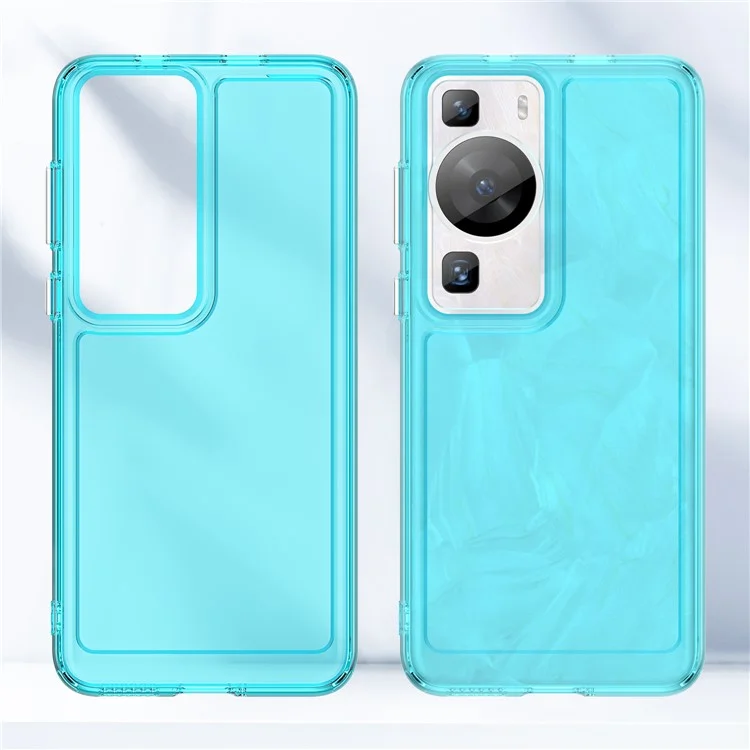 For Huawei P60 / P60 Pro Candy Series Anti-fall Air Cushions Clear TPU Phone Case Back Protector Cover - Transparent Blue