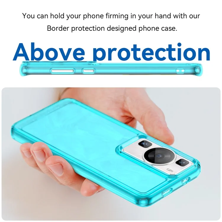 For Huawei P60 / P60 Pro Candy Series Anti-fall Air Cushions Clear TPU Phone Case Back Protector Cover - Transparent Blue