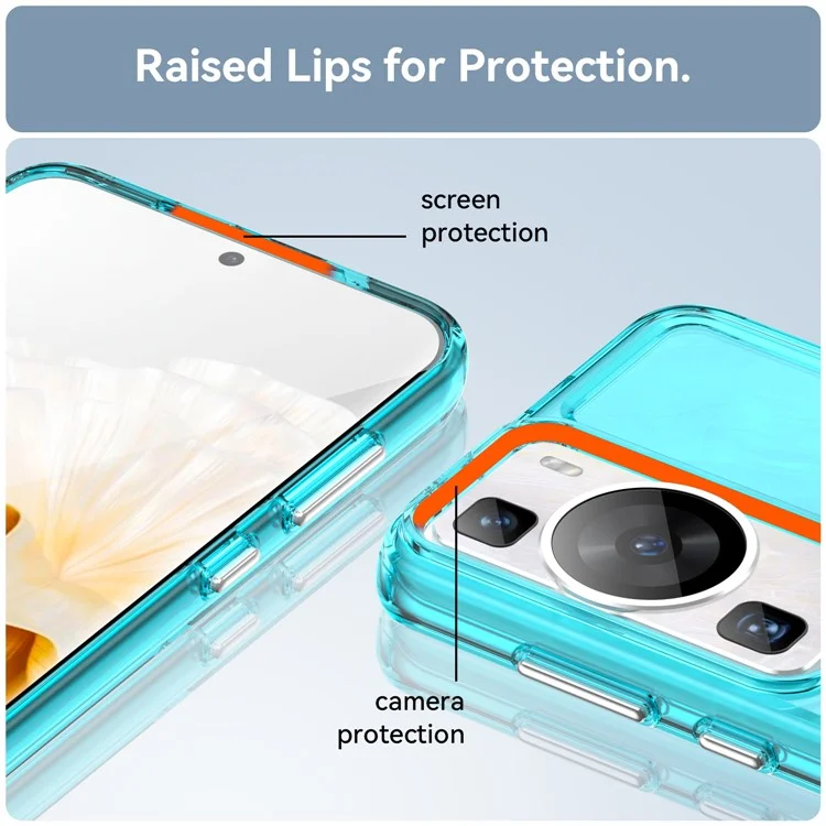 For Huawei P60 / P60 Pro Candy Series Anti-fall Air Cushions Clear TPU Phone Case Back Protector Cover - Transparent Blue